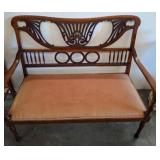 Carved Wood Bench with Openwork Backrest