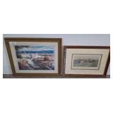 Two Framed Prints: Coastal Scene and Polo Match