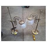 Three Brass Table Lamps with Glass Shades