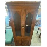 Tall Oak Cabinet with Glass Doors and Shelves