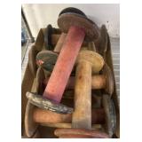 Vintage Wooden Textile Bobbins with Metal Ends