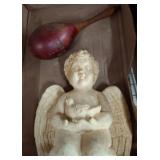 Carved Angel Figurine and Painted Wooden Maraca