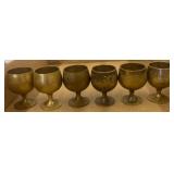 Six Mini Brass Goblets with Etched Designs