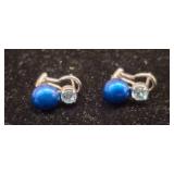 Sterling Silver Earrings with Blue Pearls & Stones