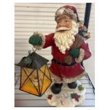 Electric Ceramic Santa Figurine with Lantern and T