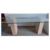 Glass-Top Table with Stone Block Legs