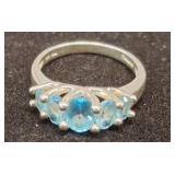 Sterling Silver Ring with Aquamarine Stones