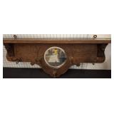 Carved Wood Wall Shelf with Mirror and Hooks