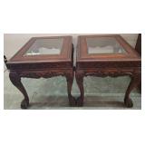 Carved Wood Tables with Glass Inset Tops