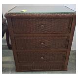 Wicker Chest with Glass Top and Three Drawers