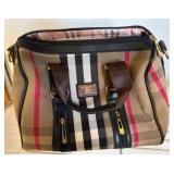 Burberry-Style Plaid Handbag with Gold Hardware