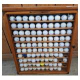 Wood Golf Ball Display Case With Contents w16