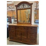 Wooden Dresser with Mirror and Iron Accents