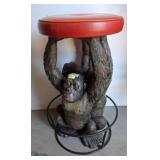 Monkey-Themed Stool with Red Cushion Top
