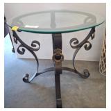 Round Glass-Top Table with Wrought Iron Base