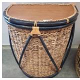 Wicker and Wood Lidded Basket with Metal Frame