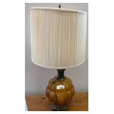 Amber Glass Table Lamp with Pleated Shade