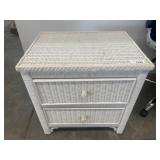 White Wicker Two-Drawer Nightstand, Lexington