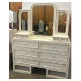 White Wooden Dresser With Triple Mirror