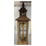 Wooden Candle Holder Lantern with Glass Panels and