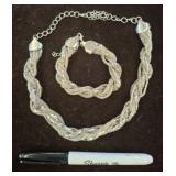Braided Silver-Tone Necklace and Bracelet Set
