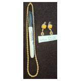 Costume Necklace and Yellow Stone Earrings