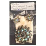 Aurora Borealis Rhinestone Brooch & Earrings