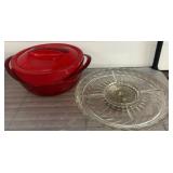 Tramontina Red Dutch Oven & Glass Serving Platter