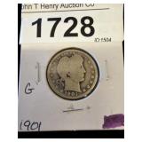 1901 Barber Quarter Dollar Coin