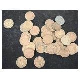 37 Indian Head Pennies, Mixed Dates