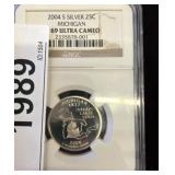 2004 S Silver 25c Michigan Ultra Cameo Coin