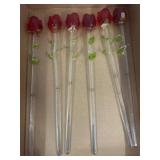 6 Glass Rose-Themed Stir Sticks