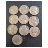 10 U.S. Jefferson Nickels, Circulated