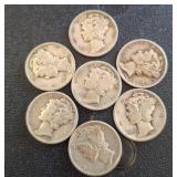 7 Mercury Dimes, U.S. Coinage