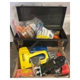 Metal Tool Box with Assorted Tools and Supplies