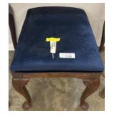 Wood Stool With Blue Upholstered Top