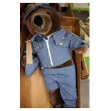 Plush Teddy Bear in Blue Uniform Outfit