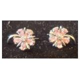 925 Silver Pink Sapphire Floral Earrings