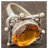 Sterling Silver Ring with Citrine Gemstone