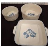 Three pfaltzgraff Pottery Bowls and Baking Dish