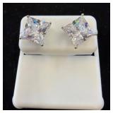 Sterling Silver 925 Princess-Cut Stud Earrings