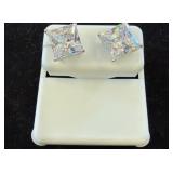 925 Square-Cut Clear Stone Stud Earrings in Metal
