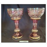 Etched Glass Compotes with Gold Accents