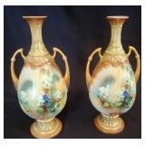 Handled Porcelain Vases with Floral Motifs