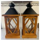 Wood and Metal Candle Holder Lanterns with Glass P