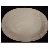 Oval Ceramic Turkey Platter with Embossed Design