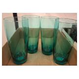 Four Green-Tinted Glass Tumblers