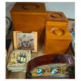 Wood Boxes, Panda Diorama, and Decorative Items