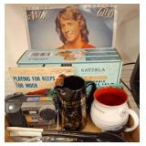 Lot: Records, Camera, Mugs, and Utensils