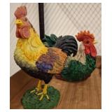 Painted Ceramic Rooster and Hen Figurines